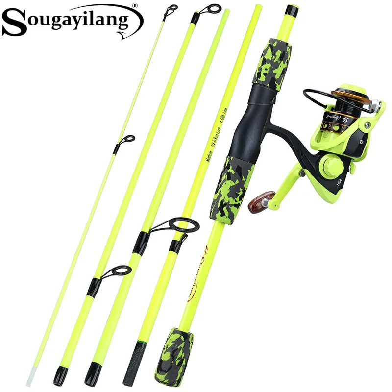 Fishing Line Spooler - Sougayilang Tragbare 5-teilige Rot/Gelbe Angelrute Combo