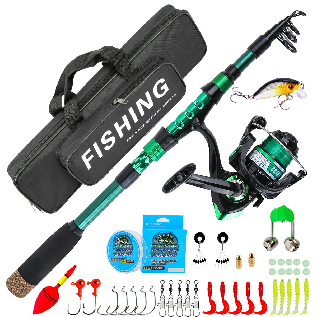 Fishing Line Spooler - 1,8 Meter Grüne Carbon-Teleskop-Angelrute Combo All-in-One