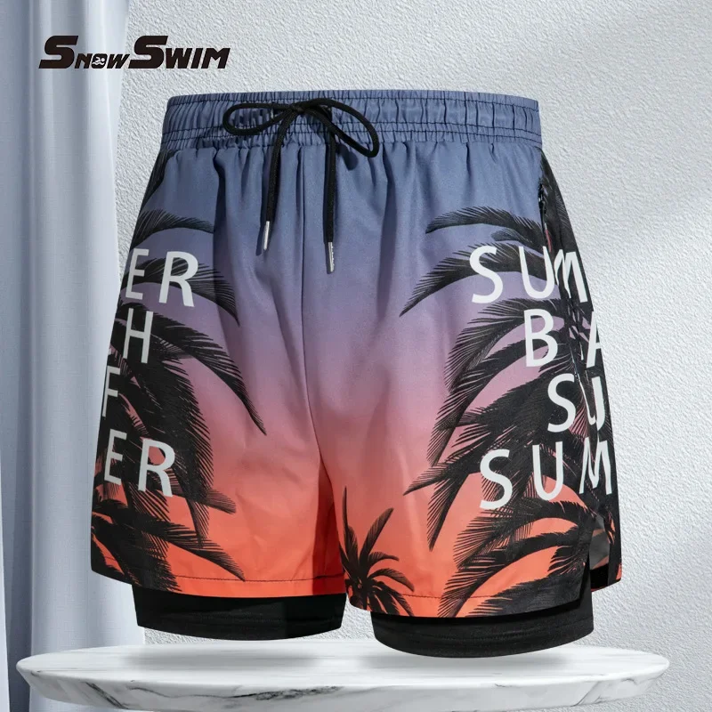 Saltwater Line - Neue Badehose für Herren, doppellagige Badeshorts,